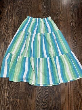 Tiered Striped Maxi Skirt in Green & Blue - size XS